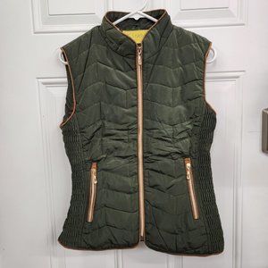 Super Nova Vest - Green with Tan & Faux Fur Animal Print Lining - Large